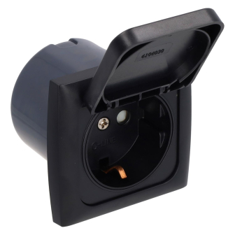 C-Line Schuko contactd. klep + frame + isod. zwart - verpakt