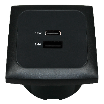 C-line USB A+C vierkant met frame en isobox zwart verpakt