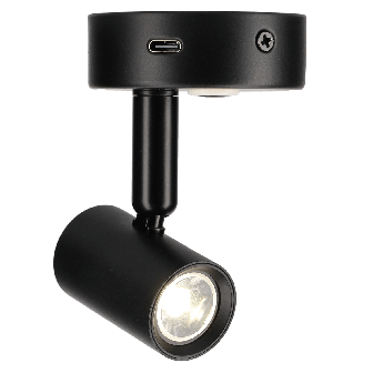 Felino opbouwspot met USB-C touch dim schak. zwart