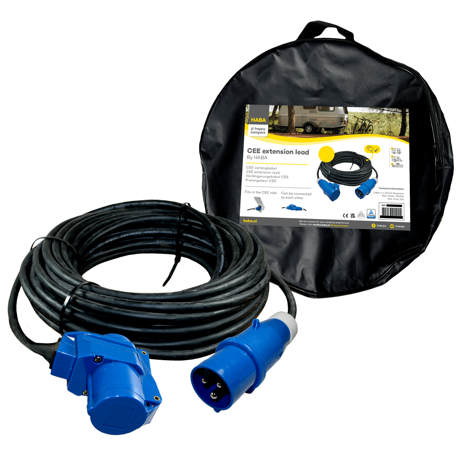 Verlengkabel 20 meter neopreen 3x 1.5mm² CEE stekker en haakse