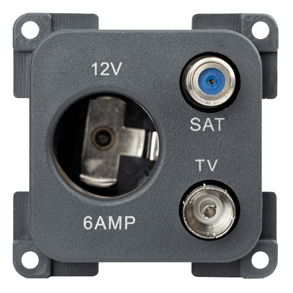 C-Line 12 Volt contactdoos met antenne en satelliet aansluiting antraciet - verpakt
