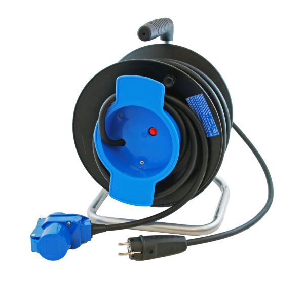 Kabelhaspel met 25 meter neopreen kabel 3x 2.5mm² - Schuko stekker en haakse koppeling