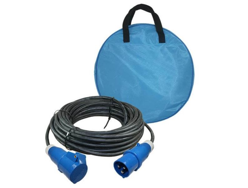 Verlengkabel 10 meter neopreen 3x 1.5mm² - CEE stekker en CEE contrastekker - in kabeltas
