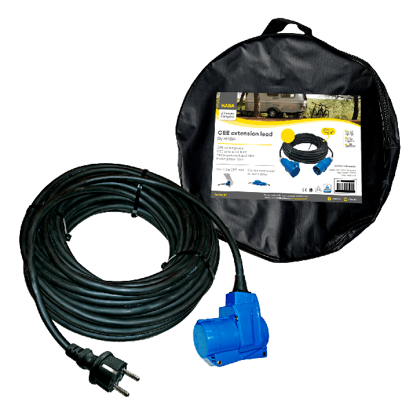 Verlengkabel 25 meter neopreen 3x 2.5mm² - Schuko stekker en haakse koppeling - in tas