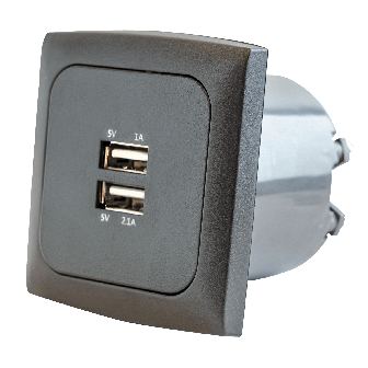 USB vierkant 3.1 amp. + afdekraam + isods ANTRACIET Opal
