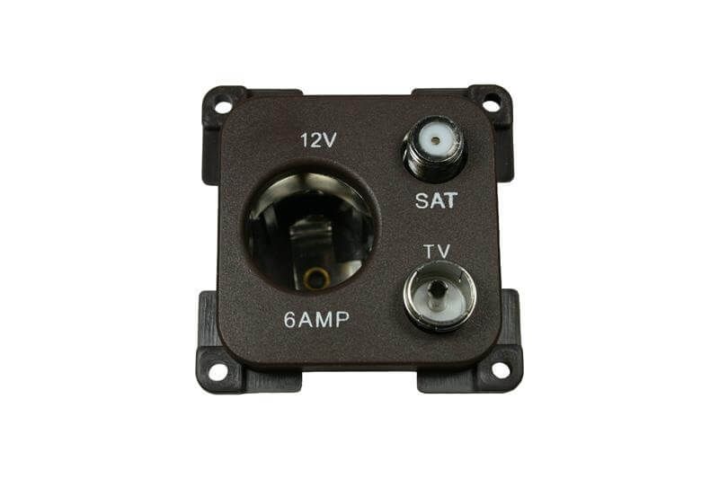C-Line 12 Volt contactdoos met antenne en satelliet aansluiting bruin