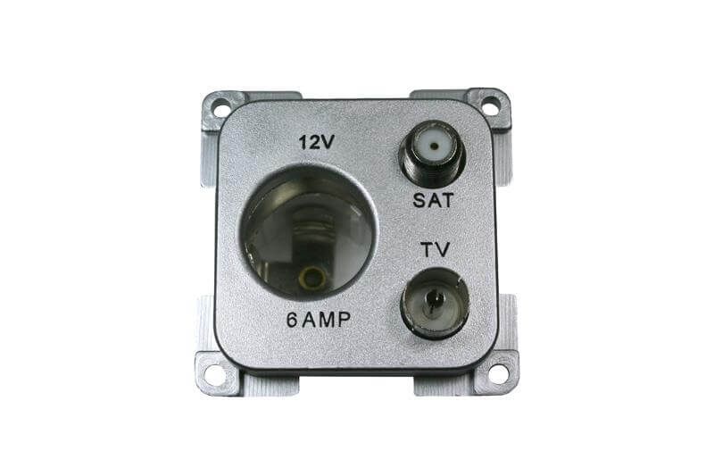 C-Line 12 Volt contactdoos met antenne en satelliet aansluiting zilver - verpakt