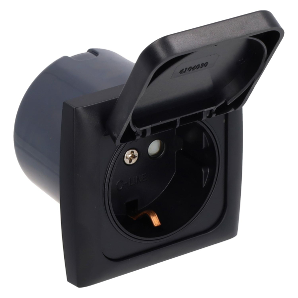 C-Line wandcontactdoos 230V met klapdeksel + Opal afdekraam zwart