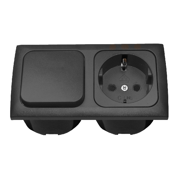 C-Line combinatie schakelaar en wandcontactdoos met Opal afdekraam 2 voudig antraciet