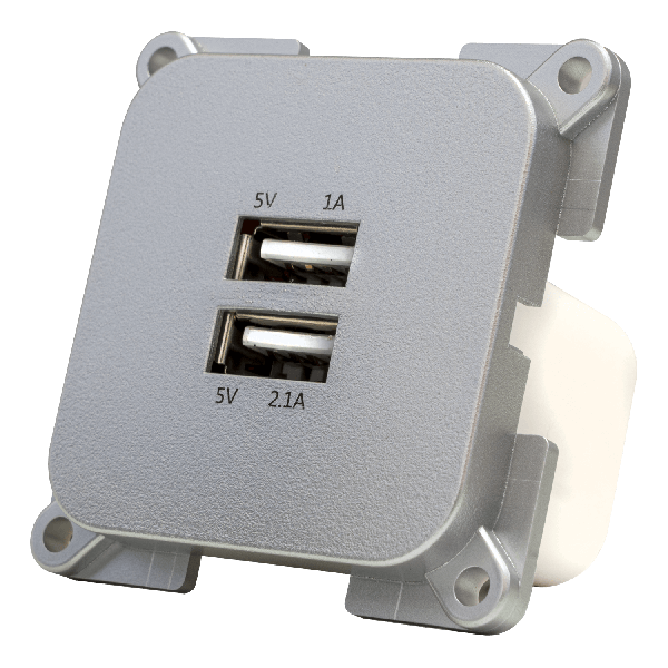 C-Line wandcontactdoos met dubbele USB-A lader zilver - zonder verkoopverpakking