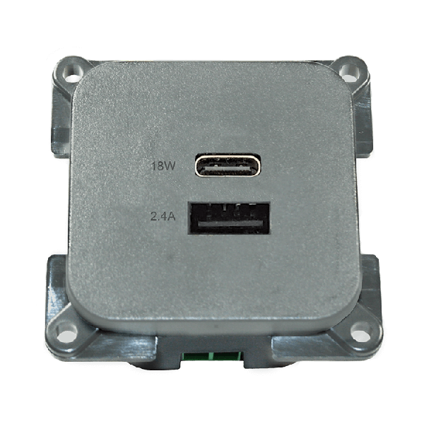 C-Line USB laadcontactdoos met USB-A en USB-C zilver - zonder verkoopverpakking