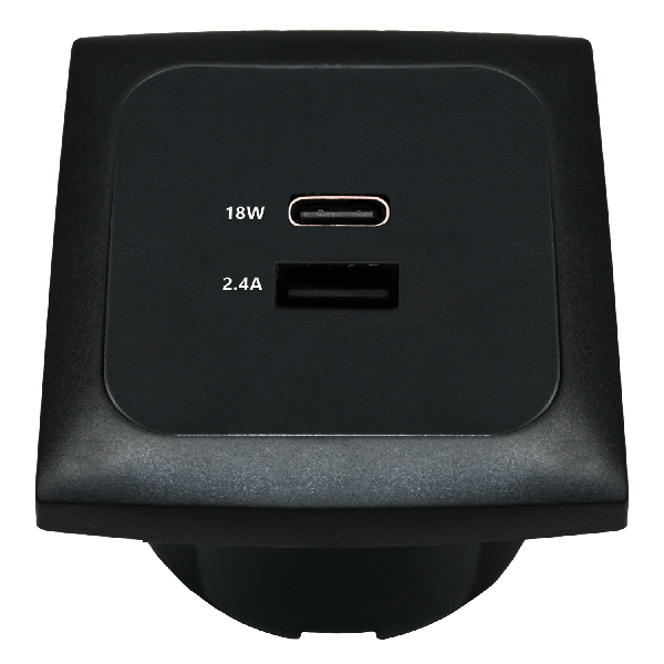 C-Line USB laadcontactdoos met USB-A en USB-C met Opal afdekraam zwart