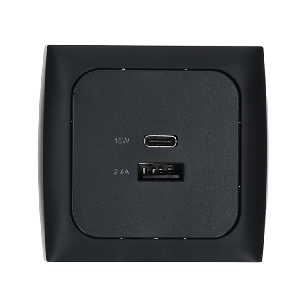 C-Line USB laadcontactdoos met USB-A en USB-C met Opal afdekraam antraciet - zonder verkoopverpakking