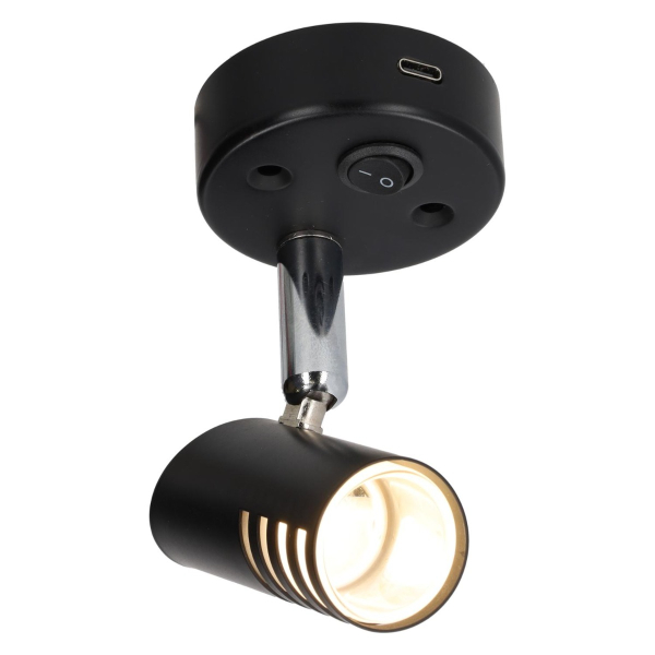 Sao opbouwspot LED met schakelaar en USB-C - zwart - zonder verkoopverpakking