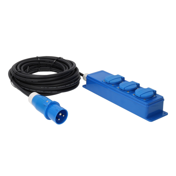 Triple Unit CEE 3 weg Schuko stekkerdoos met 10 meter kabel en CEE stekker