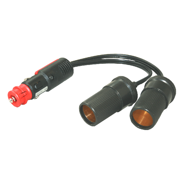 12 Volt verloopkabel UNI stekker naar dubbele contrastekker sigarettenaansluiting