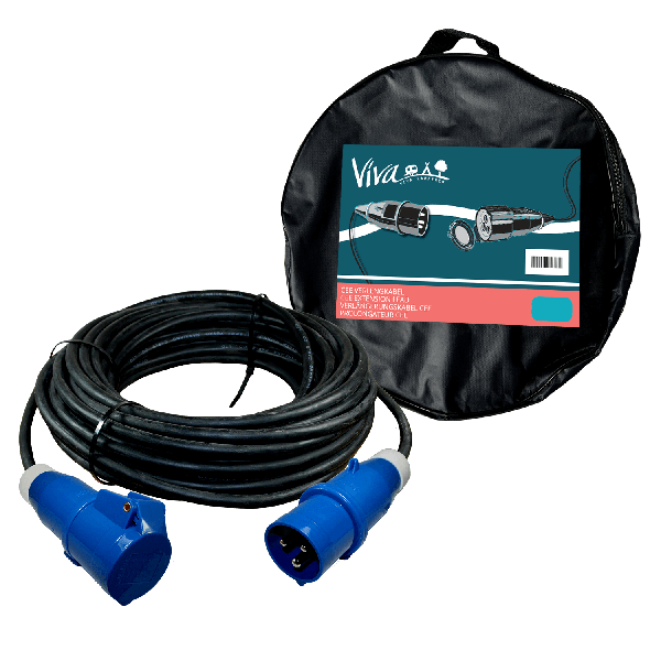 Verlengkabel 30 meter neopreen 3x 1.5mm² - CEE stekker en CEE contrastekker - in tas - Viva