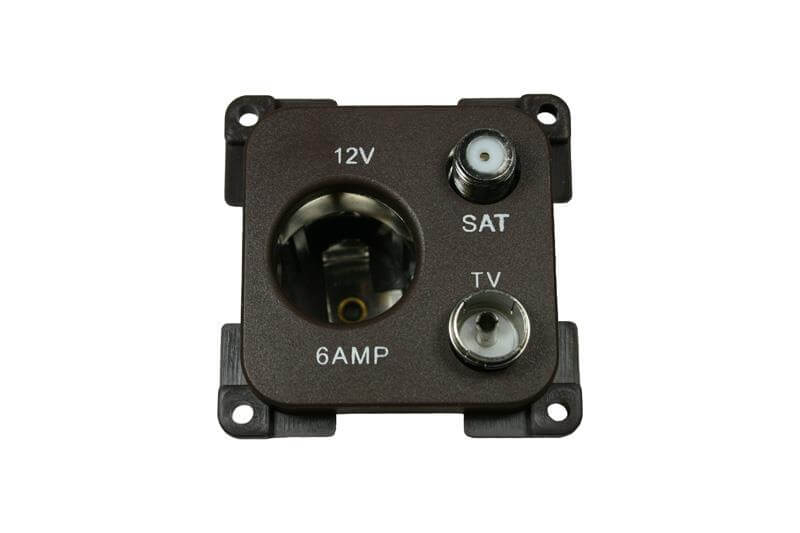 C-Line 12 Volt contactdoos met antenne en satelliet aansluiting bruin - verpakt
