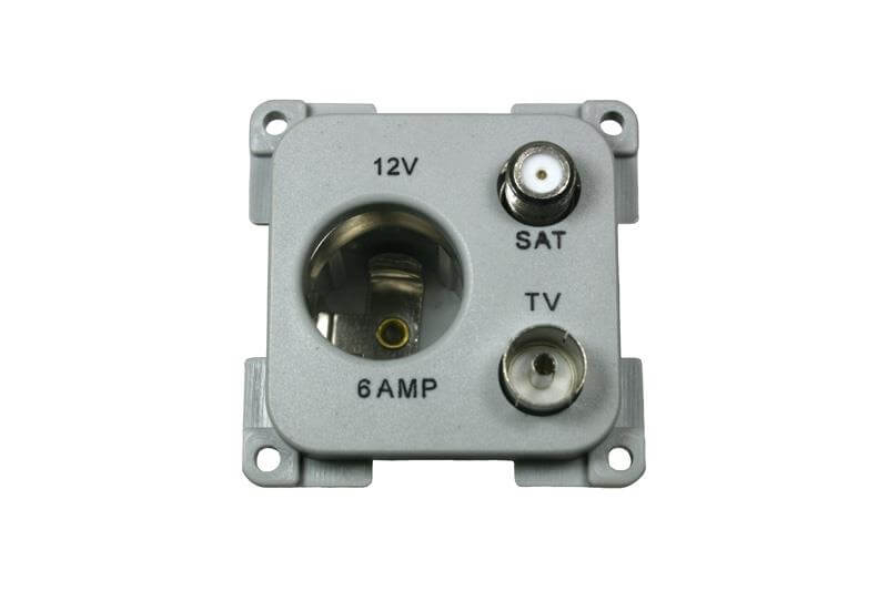 C-Line 12 Volt contactdoos met antenne en satelliet aansluiting grijs - verpakt